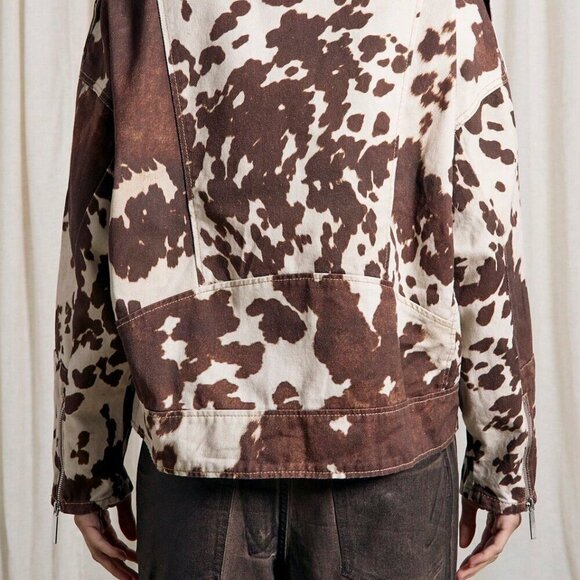 Casual Women's Cow Print Denim Jacket Western Distress contemporary - Picture 2 of 5